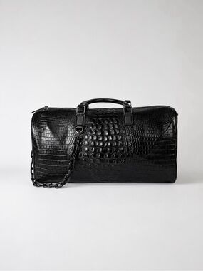 Privata Black Croc-Embossed Leather Weekender Bag - Men or Women